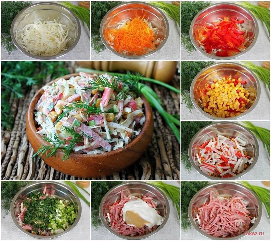 (салат, крабовых, палочек, колбасы, идеальный) Салат из крабовых палочек и колбасы — идеальный рецепт для вкусного и сытного обеда